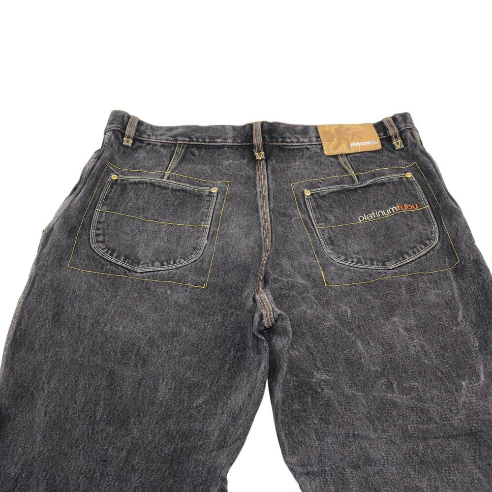 Vintage Platinum Fubu Sz 39X33 Muhammad Ali Black Wash Jeans Y2K Skater Baggy - Picture 5 of 16